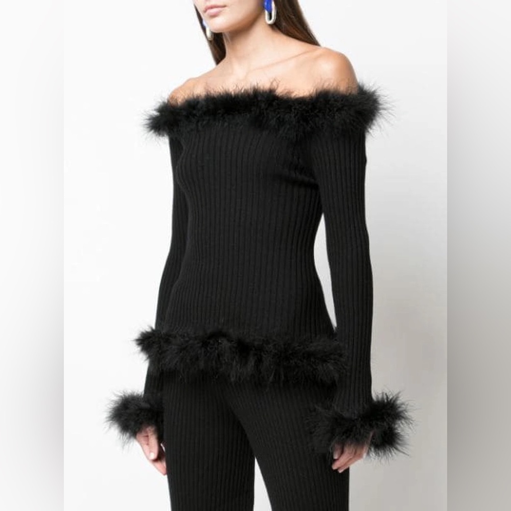 Opening Ceremony Black Feather Trim Sweater